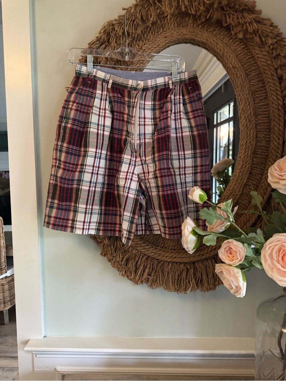 Pendleton Vintage 80s Chino Shorts Plaid Pleated High Waist Side Pockets 12